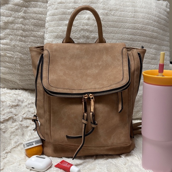 Beige Suade Backpack - Picture 1 of 7